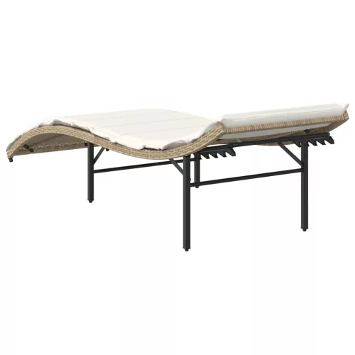  bézs polyrattan napozóágy párnával 55x199x50 cm