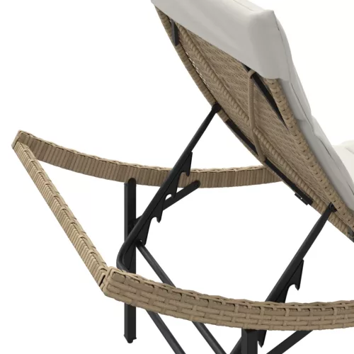  bézs polyrattan napozóágy párnával 55x199x50 cm