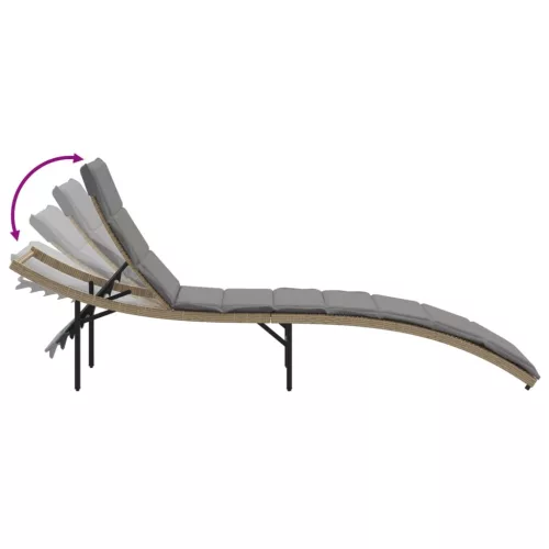  bézs polyrattan napozóágy párnával 55x199x50 cm