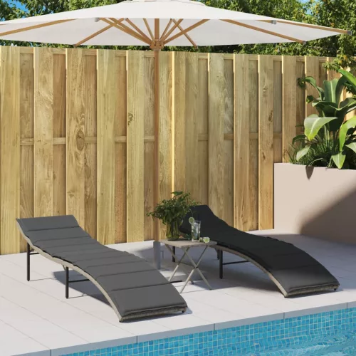  világosszürke polyrattan napozóágy párnával 55x199x50 cm