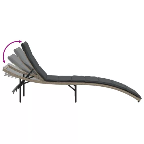  világosszürke polyrattan napozóágy párnával 55x199x50 cm