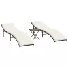  2 db barna polyrattan napozóágy asztallal