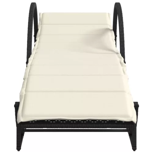  fekete polyrattan napozóágy párnával 60 x 199 x 42 cm