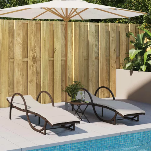  barna polyrattan napozóágy párnával 60 x 199 x 42 cm