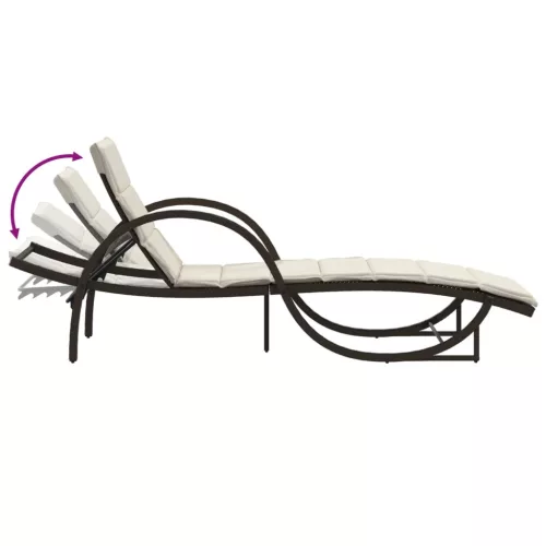  barna polyrattan napozóágy párnával 60 x 199 x 42 cm