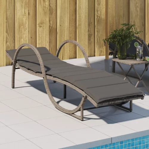  szürke polyrattan napozóágy párnával 60x199x42 cm