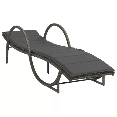  szürke polyrattan napozóágy párnával 60x199x42 cm