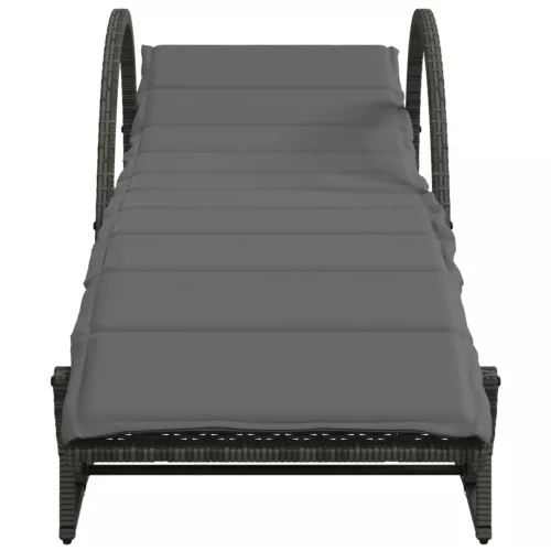  szürke polyrattan napozóágy párnával 60x199x42 cm