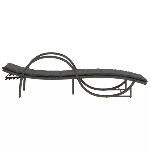  szürke polyrattan napozóágy párnával 60x199x42 cm
