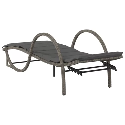  szürke polyrattan napozóágy párnával 60x199x42 cm