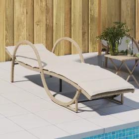  bézs polyrattan napozóágy párnával 60 x 199 x 42 cm
