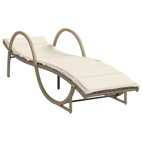  bézs polyrattan napozóágy párnával 60 x 199 x 42 cm
