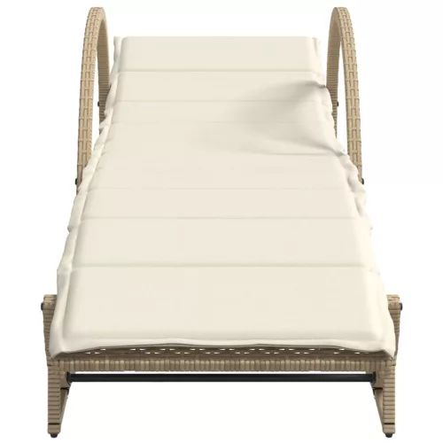  bézs polyrattan napozóágy párnával 60 x 199 x 42 cm