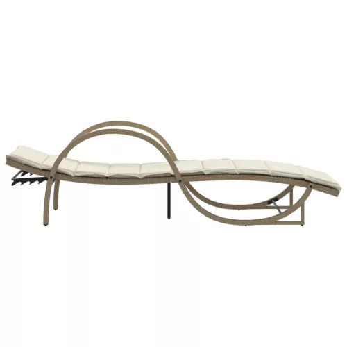  bézs polyrattan napozóágy párnával 60 x 199 x 42 cm
