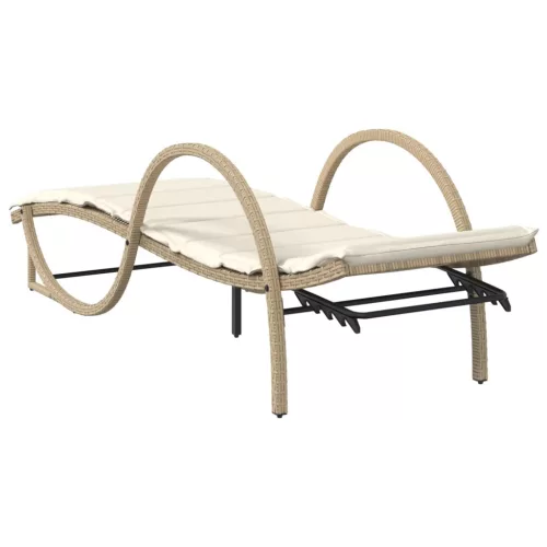  bézs polyrattan napozóágy párnával 60 x 199 x 42 cm