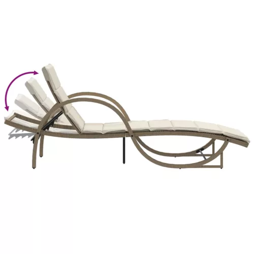  bézs polyrattan napozóágy párnával 60 x 199 x 42 cm