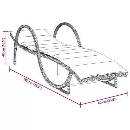  bézs polyrattan napozóágy párnával 60 x 199 x 42 cm