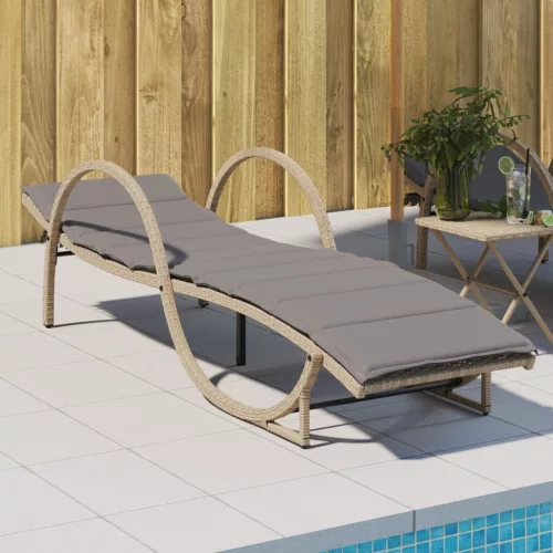  bézs polyrattan napozóágy párnával 60 x 199 x 42 cm
