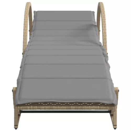  bézs polyrattan napozóágy párnával 60 x 199 x 42 cm