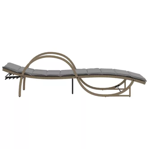  bézs polyrattan napozóágy párnával 60 x 199 x 42 cm