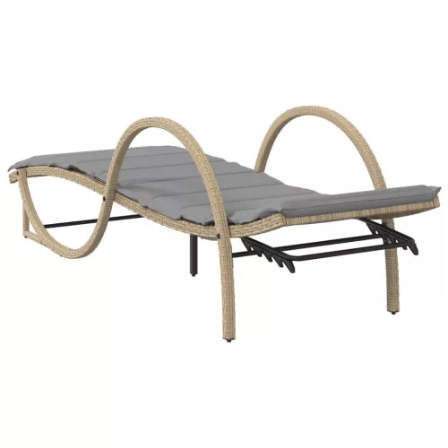  bézs polyrattan napozóágy párnával 60 x 199 x 42 cm