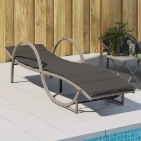    világosszürke polyrattan napozóágy párnával 60x199x42 cm
