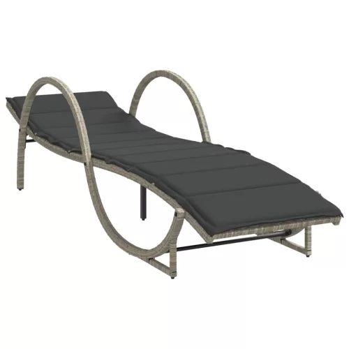  világosszürke polyrattan napozóágy párnával 60x199x42 cm
