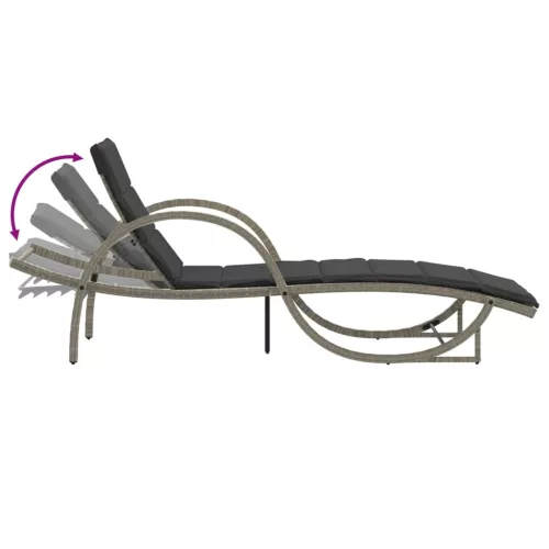  világosszürke polyrattan napozóágy párnával 60x199x42 cm