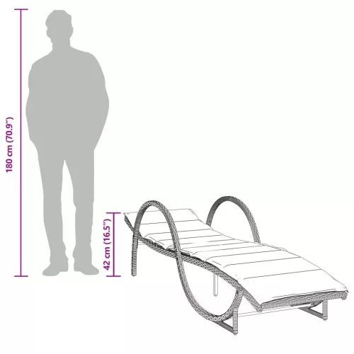  világosszürke polyrattan napozóágy párnával 60x199x42 cm