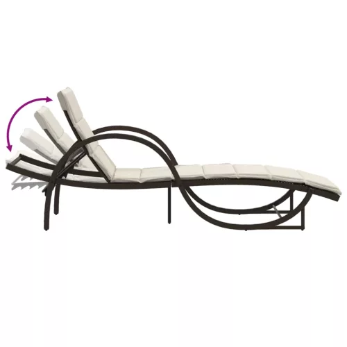  2 db barna polyrattan napozóágy asztallal