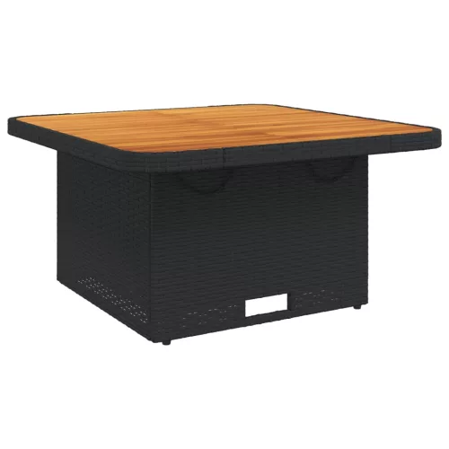  fekete polyrattan és akácfa kerti asztal 80 x 80 x 71 cm