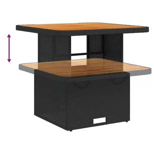  fekete polyrattan és akácfa kerti asztal 80 x 80 x 71 cm
