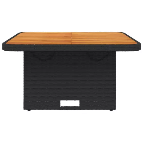  fekete polyrattan és akácfa kerti asztal 80 x 80 x 71 cm