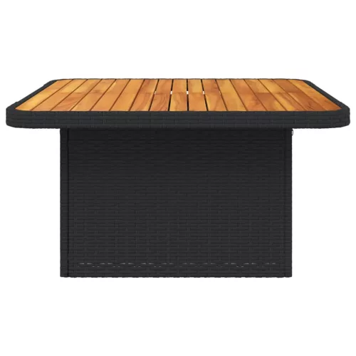 fekete polyrattan és akácfa kerti asztal 80 x 80 x 71 cm