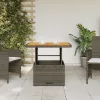  szürke polyrattan és akácfa kerti asztal 80 x 80 x 71 cm