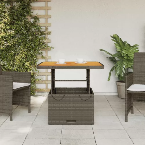  szürke polyrattan és akácfa kerti asztal 80 x 80 x 71 cm