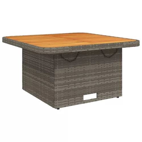  szürke polyrattan és akácfa kerti asztal 80 x 80 x 71 cm