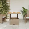  bézs polyrattan és akácfa kerti asztal 80 x 80 x 71 cm