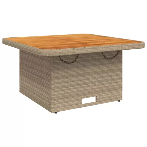  bézs polyrattan és akácfa kerti asztal 80 x 80 x 71 cm