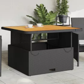    fekete polyrattan és akácfa kerti asztal 110 x 110 x 71 cm
