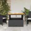  fekete polyrattan és akácfa kerti asztal 110 x 110 x 71 cm