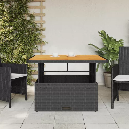  fekete polyrattan és akácfa kerti asztal 110 x 110 x 71 cm