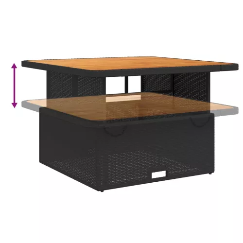 fekete polyrattan és akácfa kerti asztal 110 x 110 x 71 cm