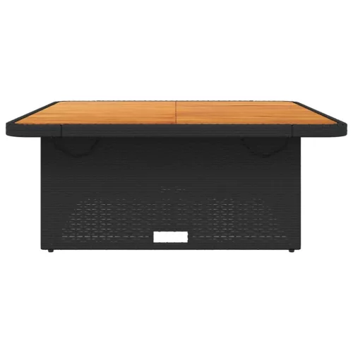  fekete polyrattan és akácfa kerti asztal 110 x 110 x 71 cm