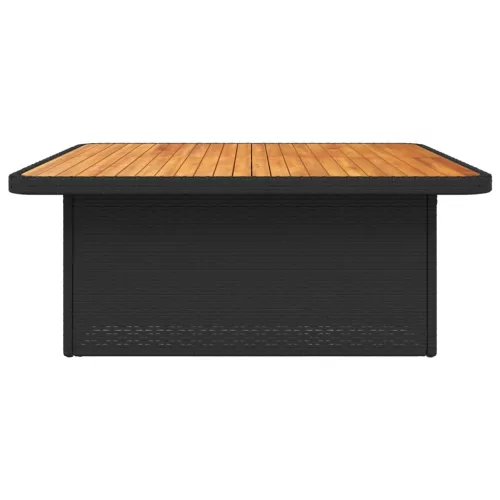  fekete polyrattan és akácfa kerti asztal 110 x 110 x 71 cm
