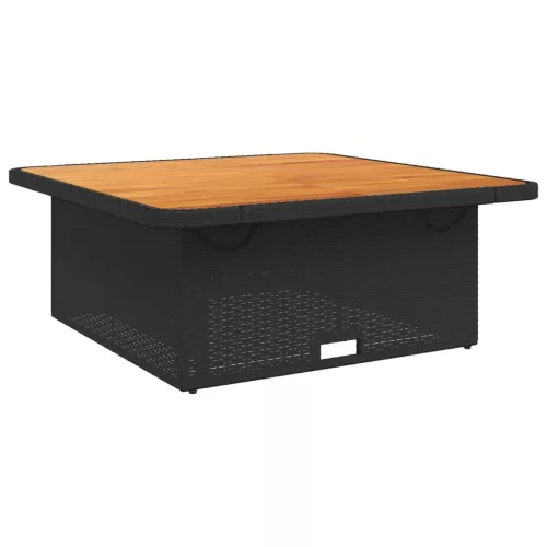  fekete polyrattan és akácfa kerti asztal 110 x 110 x 71 cm