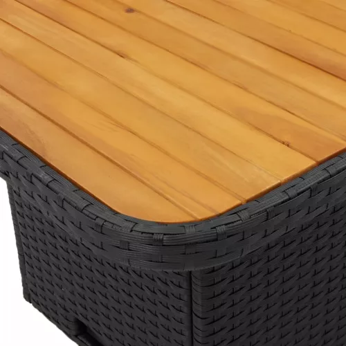  fekete polyrattan és akácfa kerti asztal 110 x 110 x 71 cm