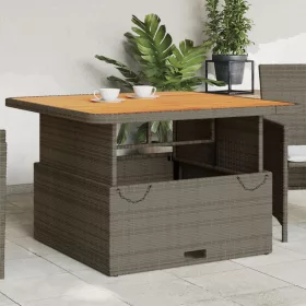    szürke polyrattan és akácfa kerti asztal 110 x 110 x 71 cm
