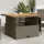  szürke polyrattan és akácfa kerti asztal 110 x 110 x 71 cm
