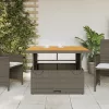  szürke polyrattan és akácfa kerti asztal 110 x 110 x 71 cm